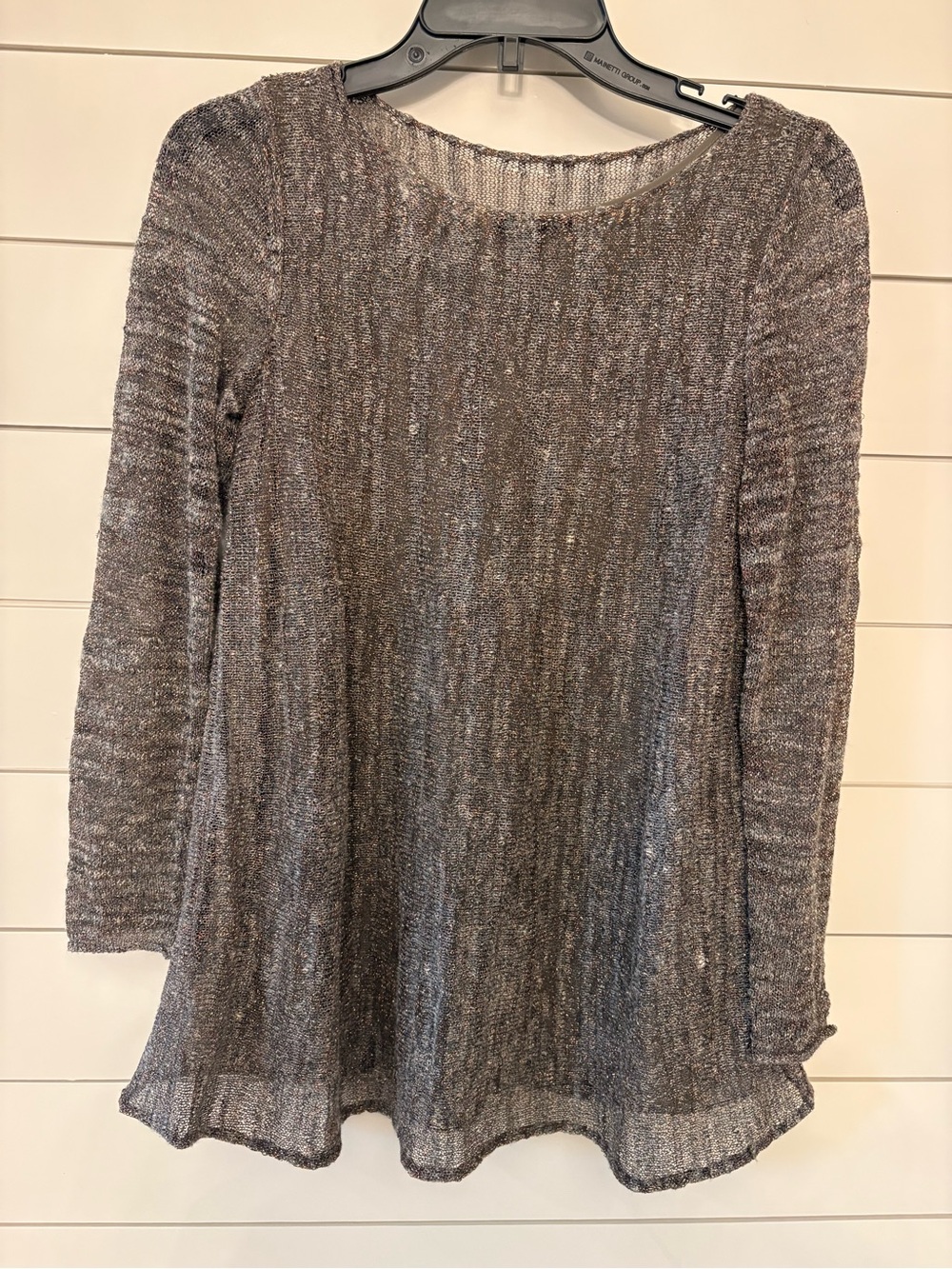 LAFAYETTE 148 Metallic Linen Blend Open Knit Sweater Tunic Top Brown Bronze